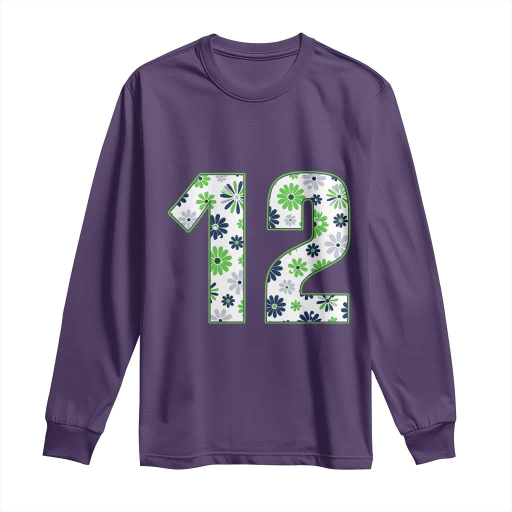 Floral Green Blue Game Day Long Sleeve Shirt Number 12 Sports Fan