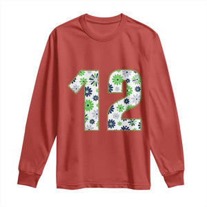 Floral Green Blue Game Day Long Sleeve Shirt Number 12 Sports Fan