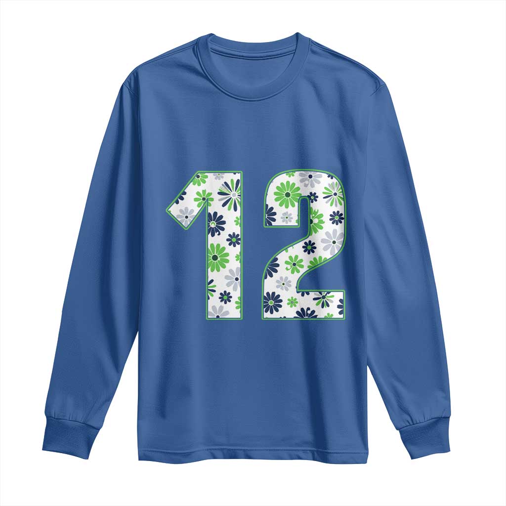 Floral Green Blue Game Day Long Sleeve Shirt Number 12 Sports Fan TS12 Royal Blue Print Your Wear