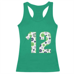 Floral Green Blue Game Day Racerback Tank Top Number 12 Sports Fan