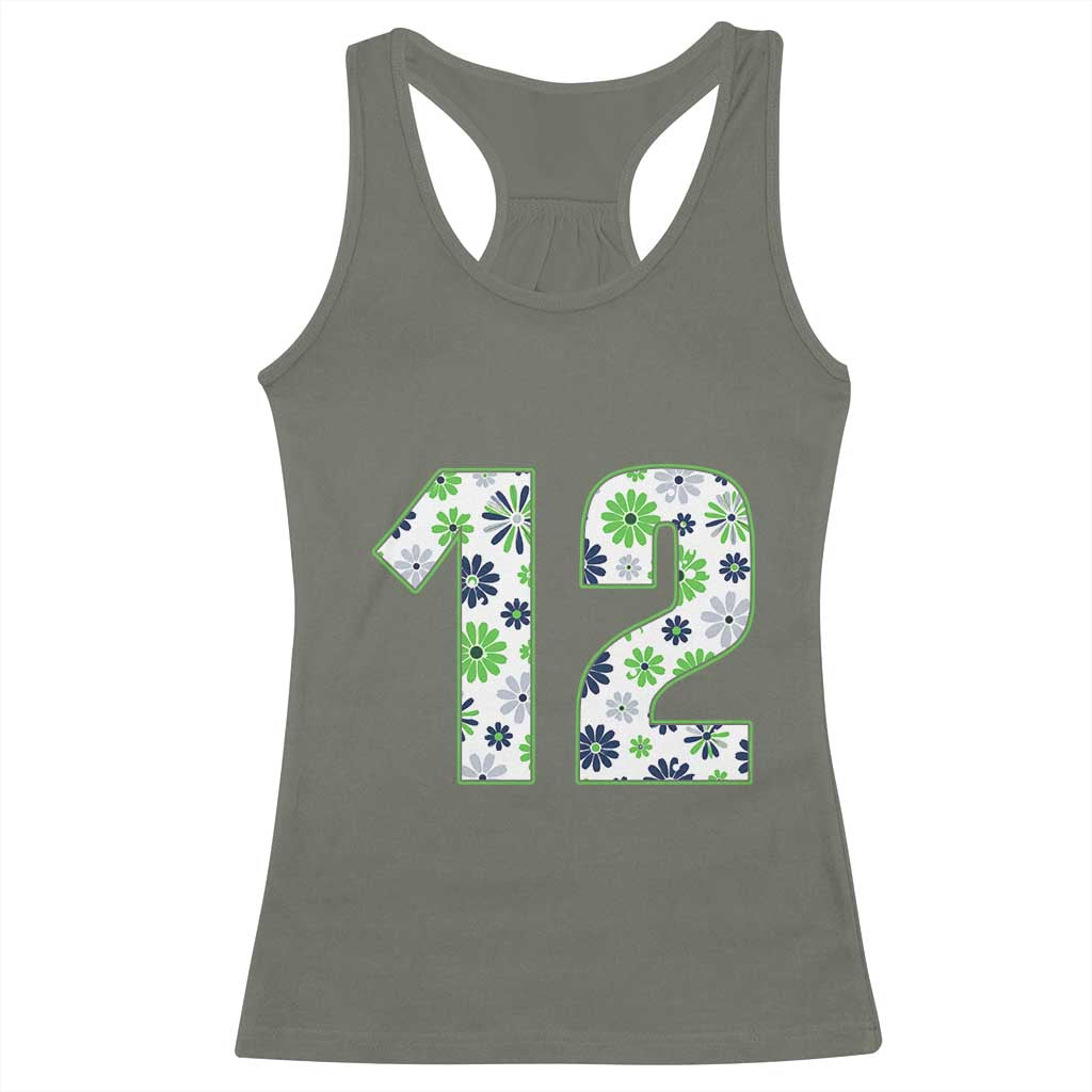 Floral Green Blue Game Day Racerback Tank Top Number 12 Sports Fan