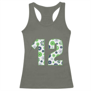 Floral Green Blue Game Day Racerback Tank Top Number 12 Sports Fan