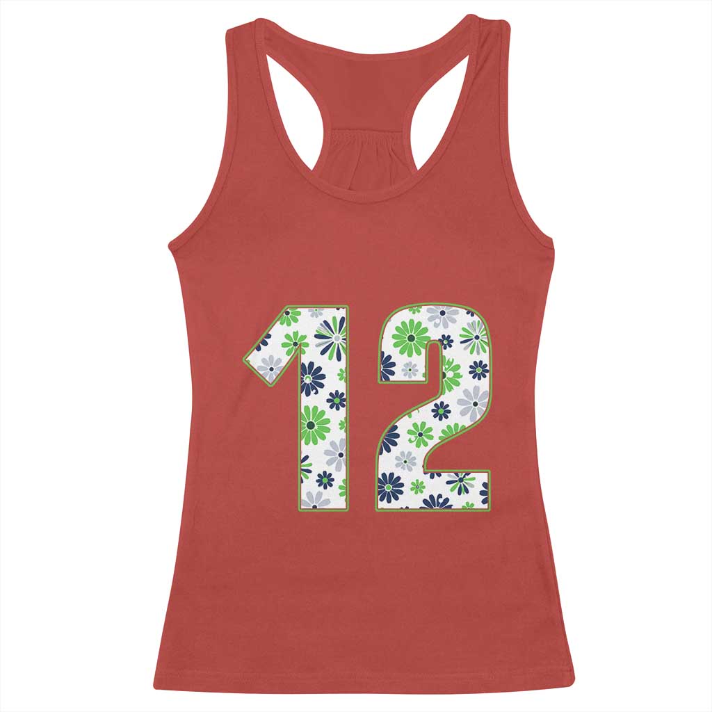 Floral Green Blue Game Day Racerback Tank Top Number 12 Sports Fan