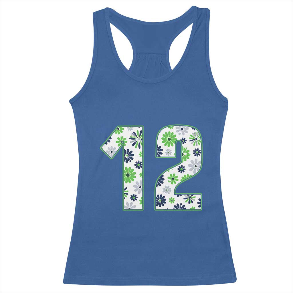 Floral Green Blue Game Day Racerback Tank Top Number 12 Sports Fan TS12 Royal Blue Print Your Wear