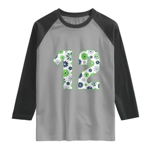 Floral Green Blue Game Day Raglan Shirt Number 12 Sports Fan