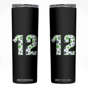 Floral Green Blue Game Day Skinny Tumbler Number 12 Sports Fan