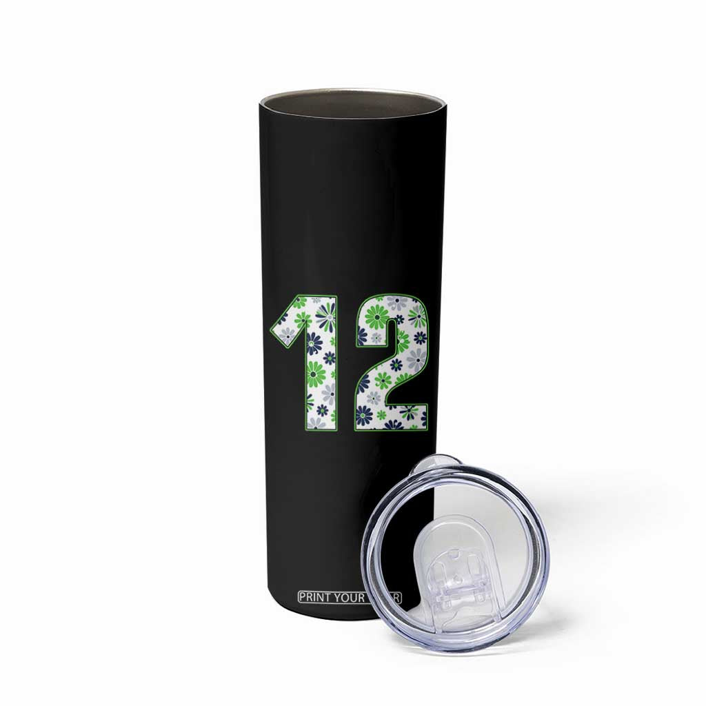 Floral Green Blue Game Day Skinny Tumbler Number 12 Sports Fan