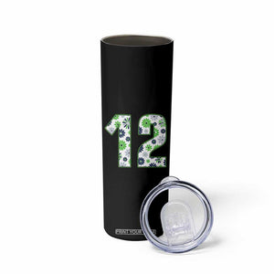 Floral Green Blue Game Day Skinny Tumbler Number 12 Sports Fan