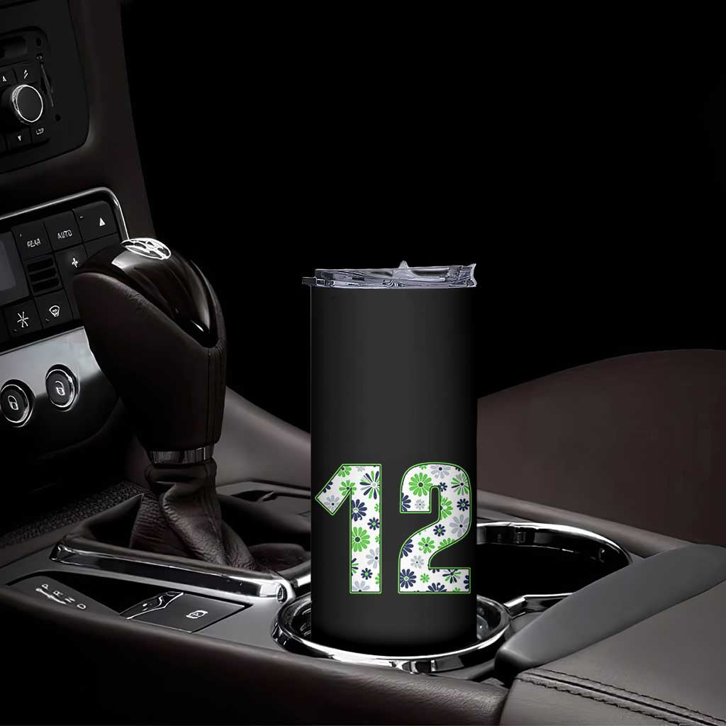 Floral Green Blue Game Day Skinny Tumbler Number 12 Sports Fan