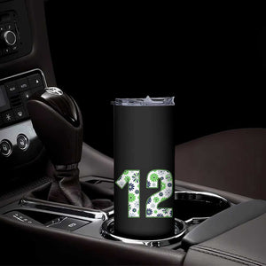 Floral Green Blue Game Day Skinny Tumbler Number 12 Sports Fan