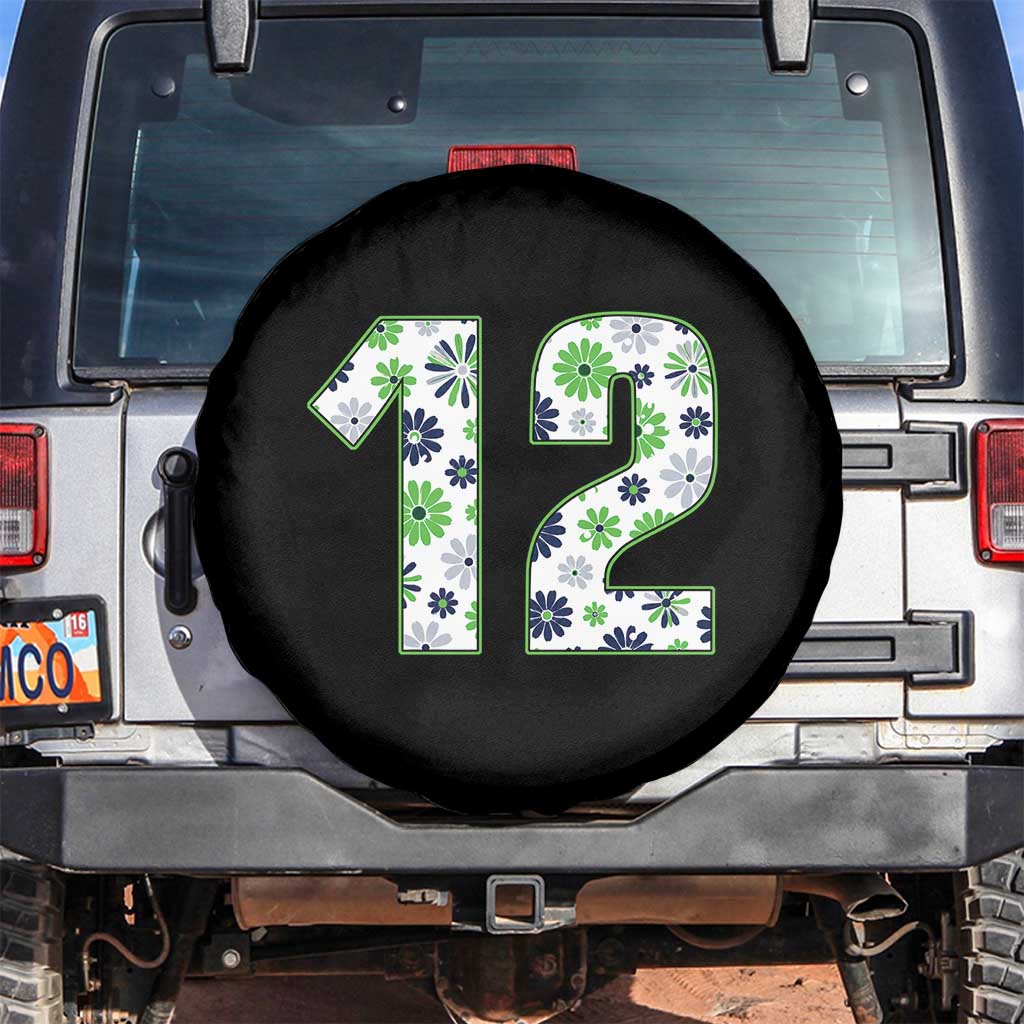 Floral Green Blue Game Day Spare Tire Cover Number 12 Sports Fan TS12 No hole Black Print Your Wear