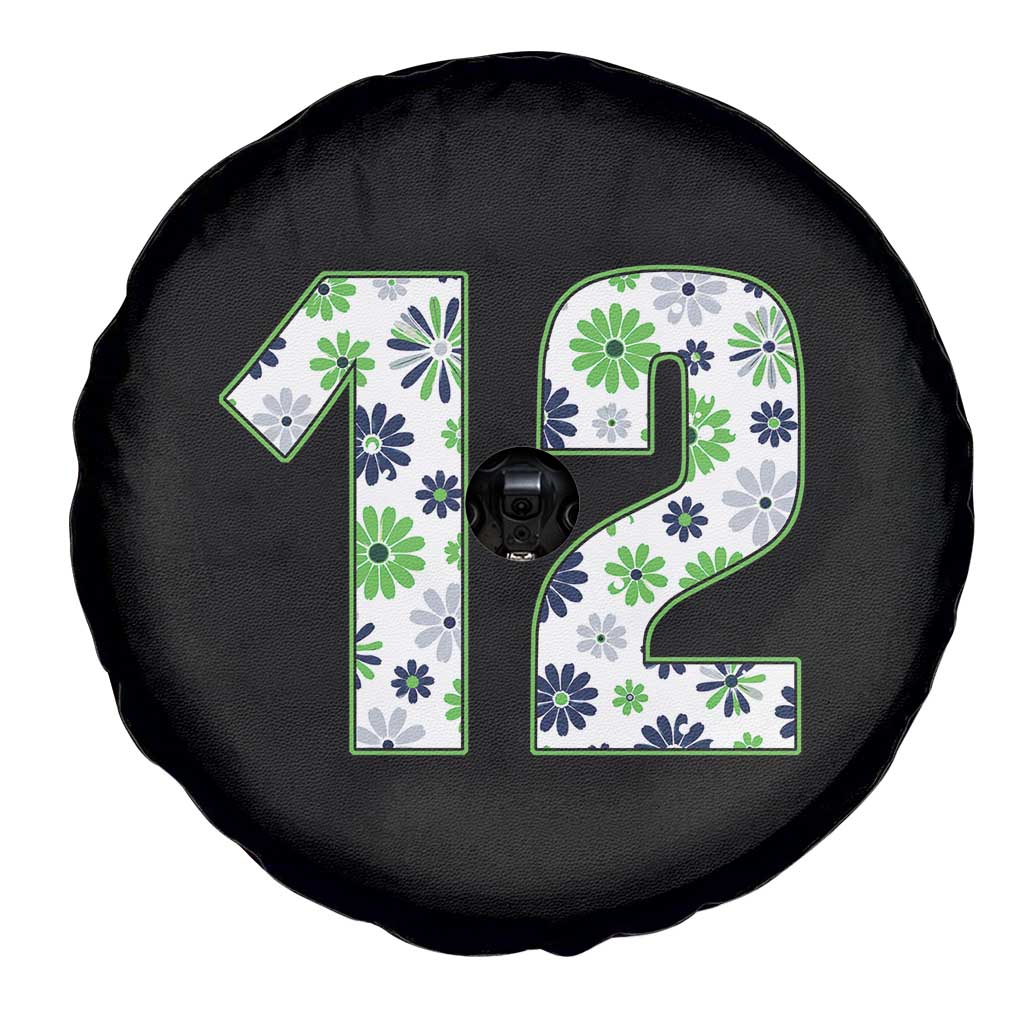 Floral Green Blue Game Day Spare Tire Cover Number 12 Sports Fan