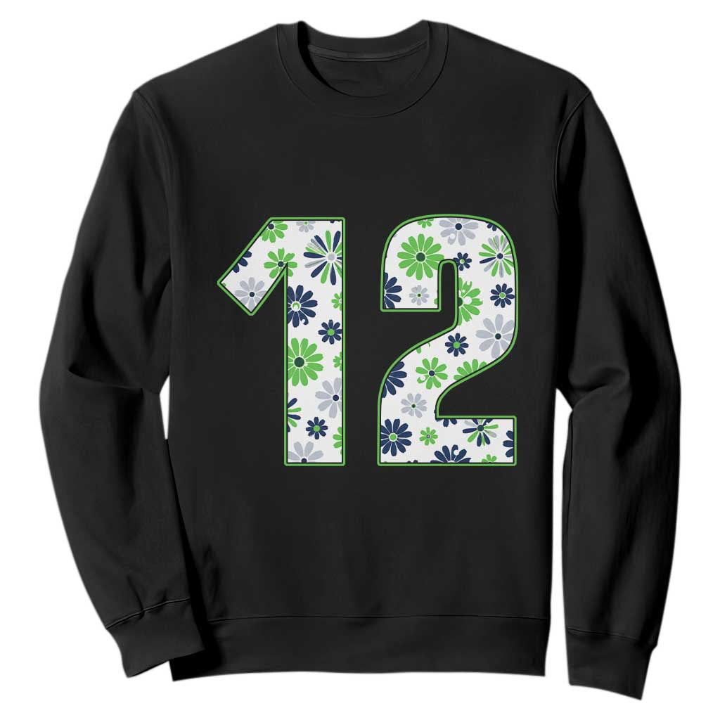 Floral Green Blue Game Day Sweatshirt Number 12 Sports Fan