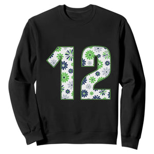 Floral Green Blue Game Day Sweatshirt Number 12 Sports Fan