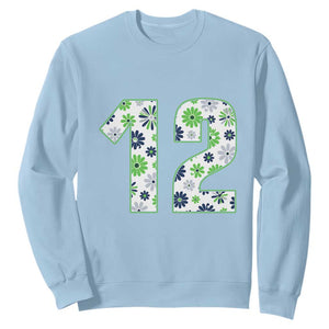 Floral Green Blue Game Day Sweatshirt Number 12 Sports Fan