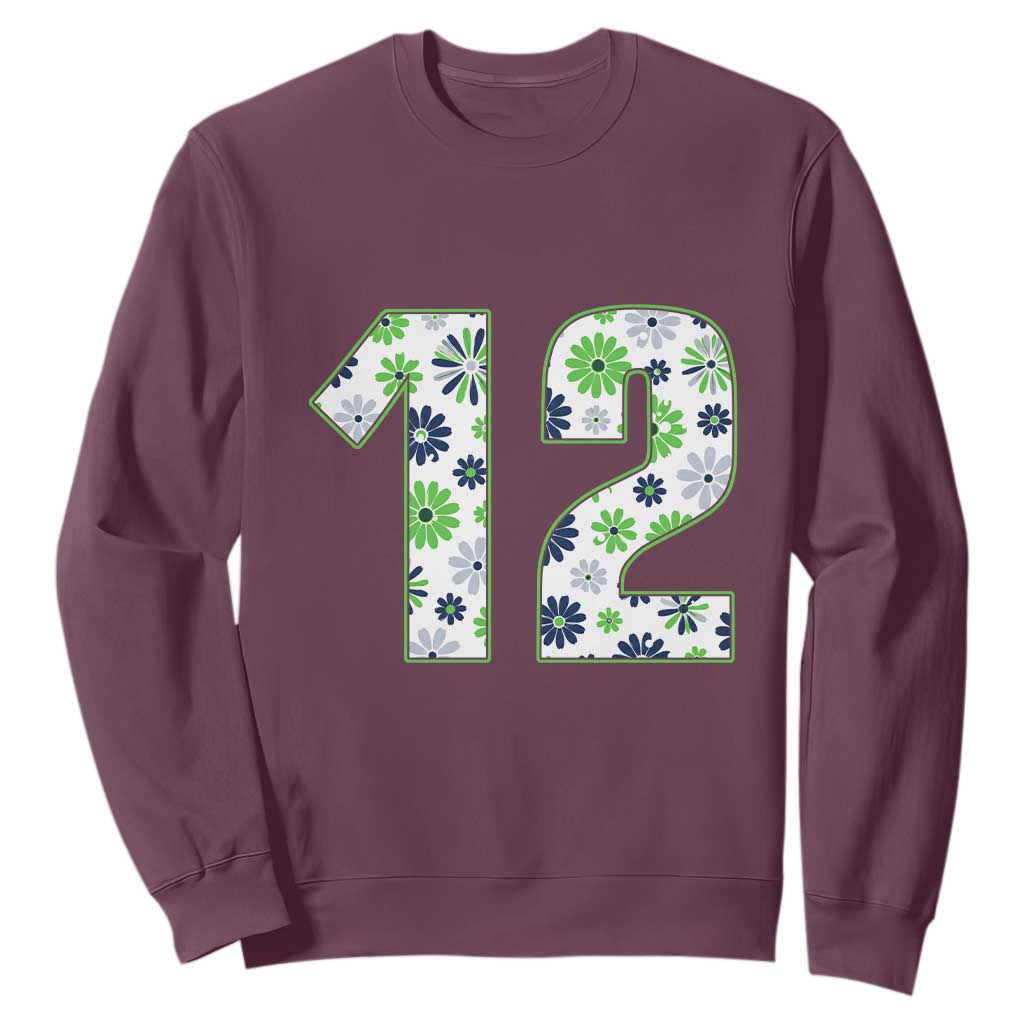 Floral Green Blue Game Day Sweatshirt Number 12 Sports Fan