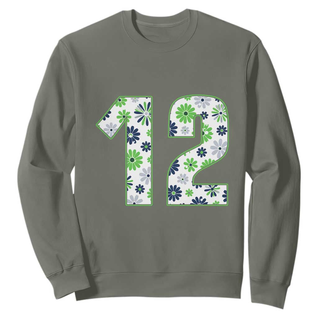 Floral Green Blue Game Day Sweatshirt Number 12 Sports Fan