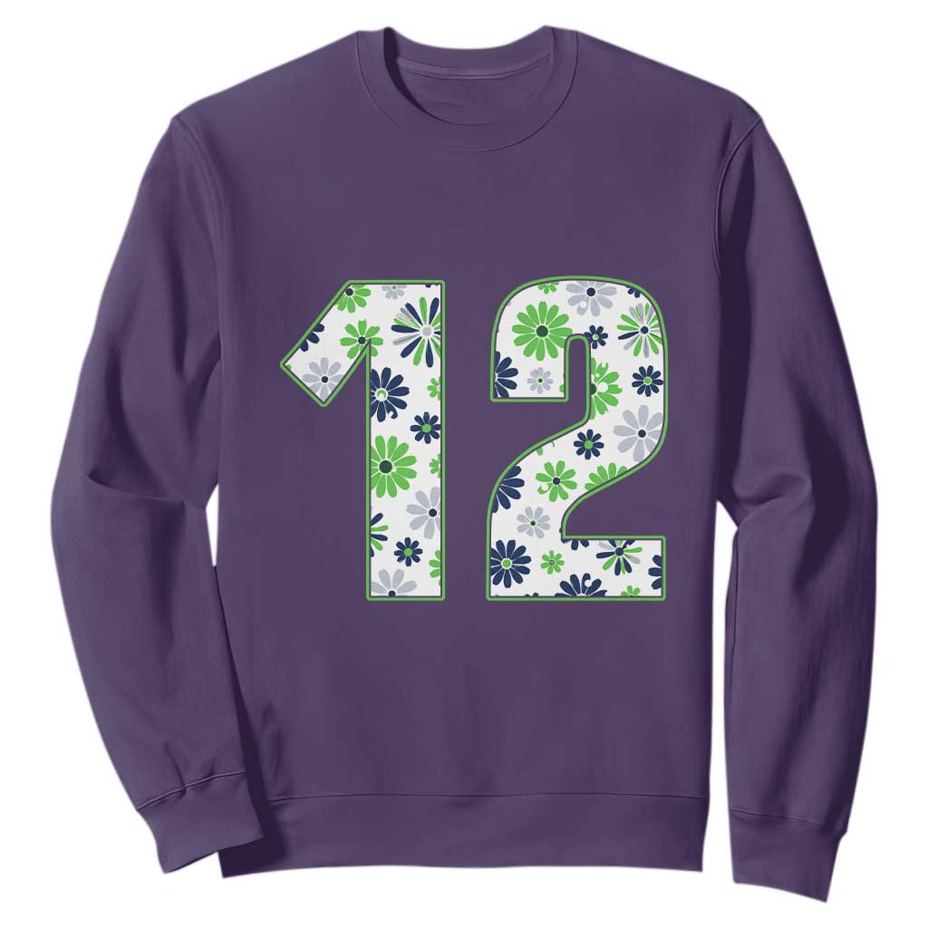 Floral Green Blue Game Day Sweatshirt Number 12 Sports Fan