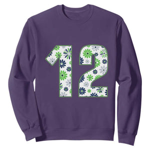 Floral Green Blue Game Day Sweatshirt Number 12 Sports Fan