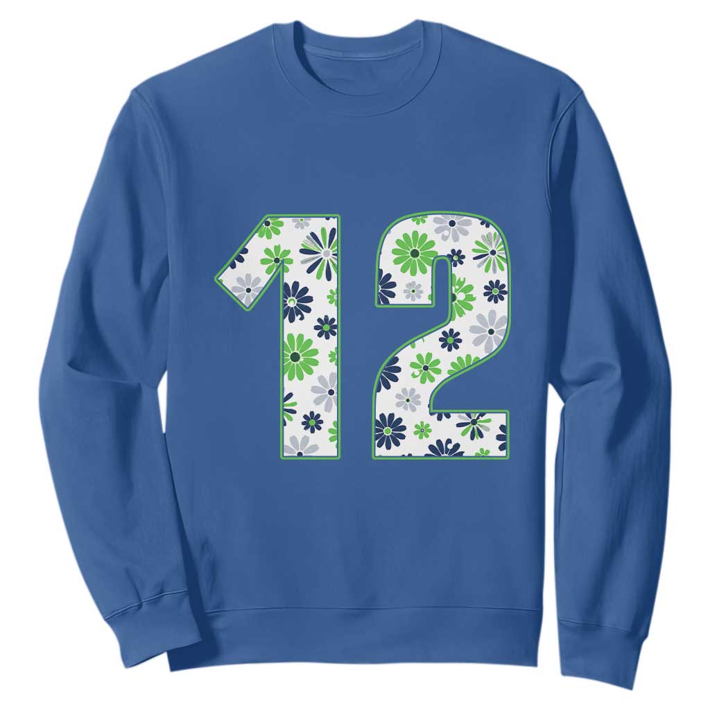 Floral Green Blue Game Day Sweatshirt Number 12 Sports Fan TS12 Royal Blue Print Your Wear
