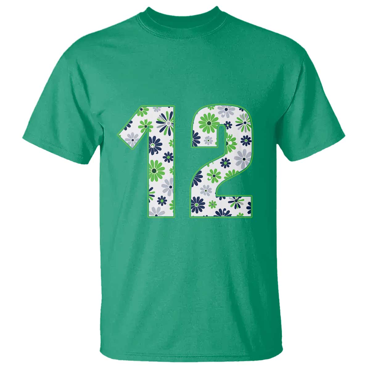 Floral Green Blue Game Day T Shirt Number 12 Sports Fan