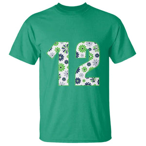 Floral Green Blue Game Day T Shirt Number 12 Sports Fan