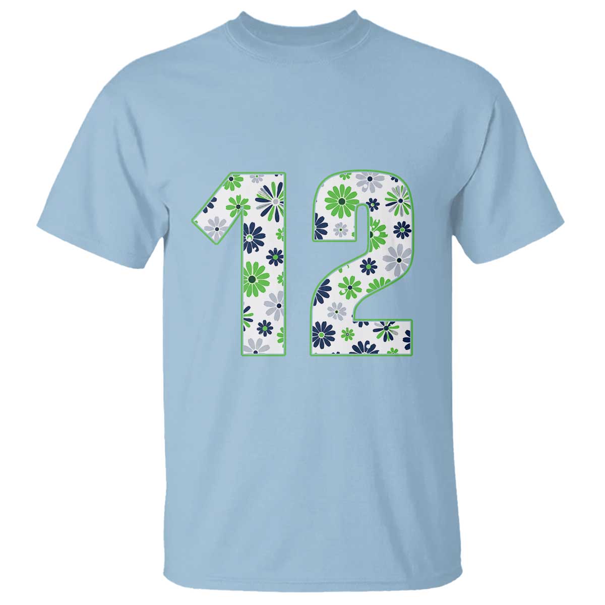 Floral Green Blue Game Day T Shirt Number 12 Sports Fan