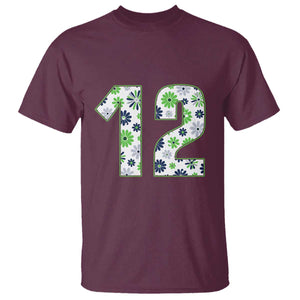 Floral Green Blue Game Day T Shirt Number 12 Sports Fan