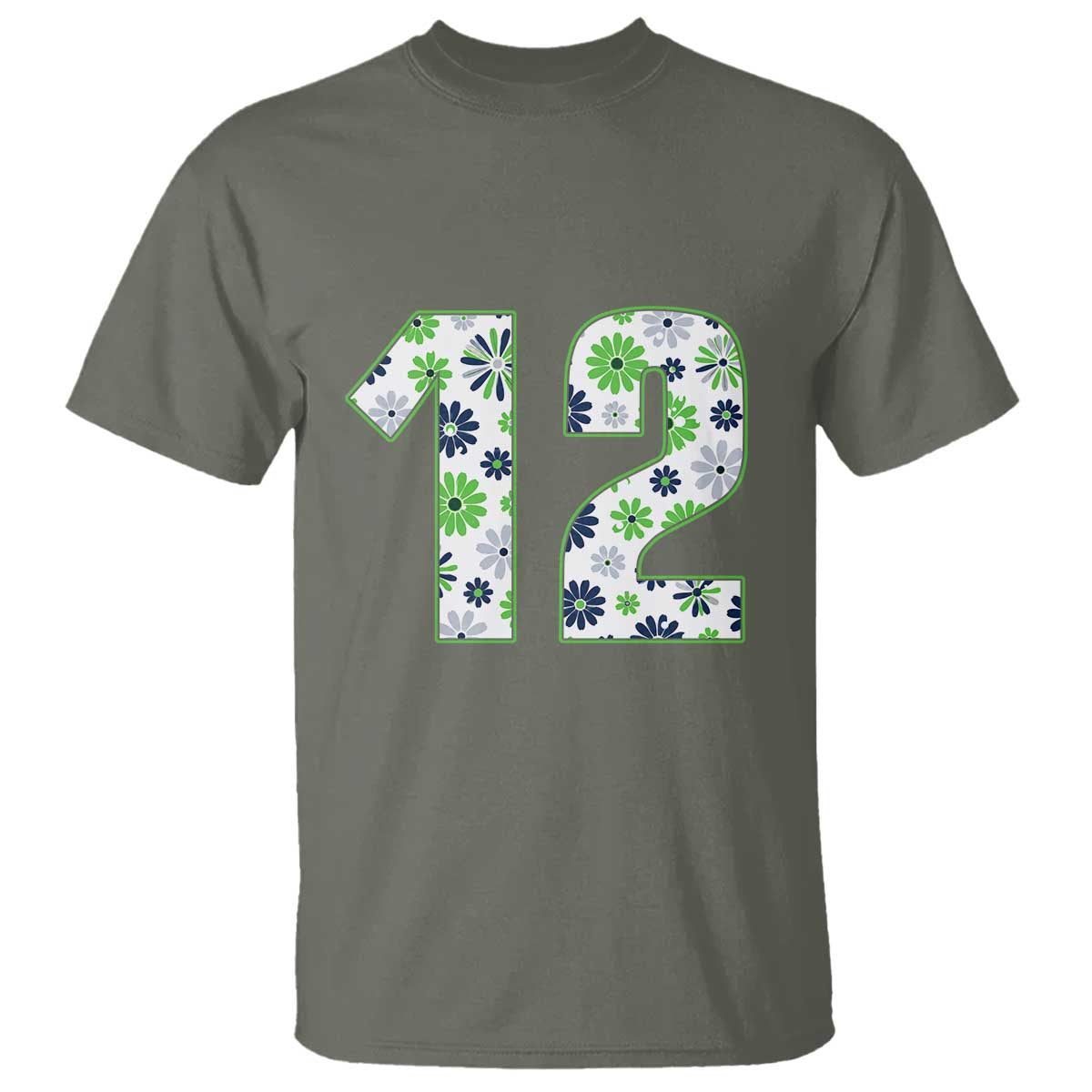 Floral Green Blue Game Day T Shirt Number 12 Sports Fan
