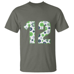 Floral Green Blue Game Day T Shirt Number 12 Sports Fan