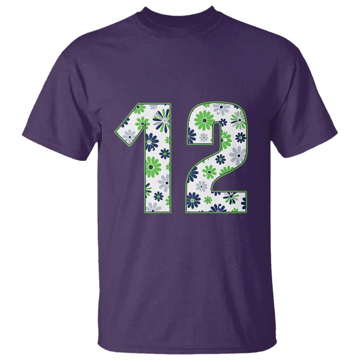 Floral Green Blue Game Day T Shirt Number 12 Sports Fan