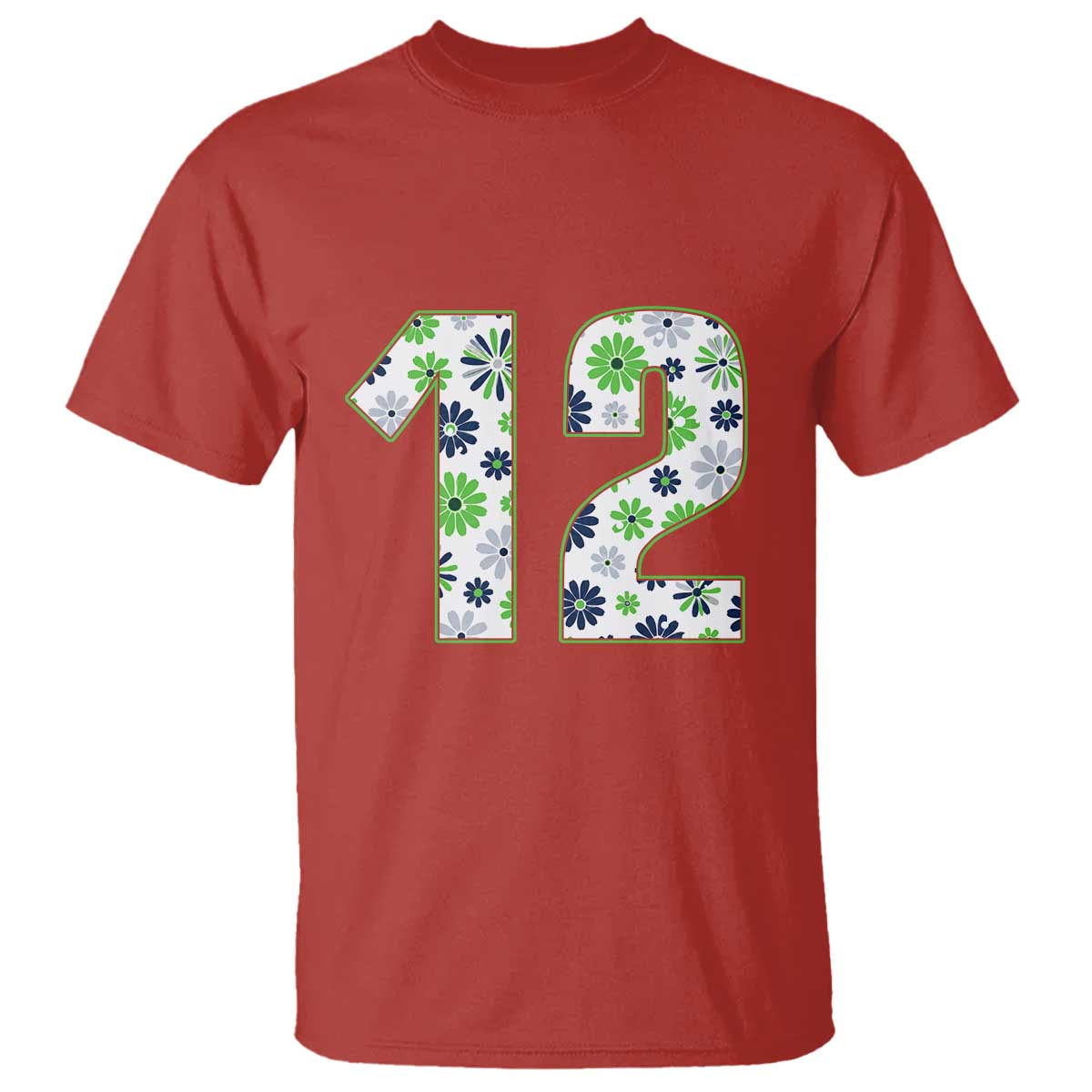 Floral Green Blue Game Day T Shirt Number 12 Sports Fan