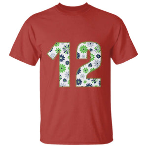 Floral Green Blue Game Day T Shirt Number 12 Sports Fan