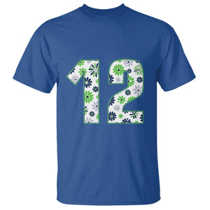 Floral Green Blue Game Day T Shirt Number 12 Sports Fan