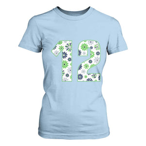 Floral Green Blue Game Day T Shirt For Women Number 12 Sports Fan