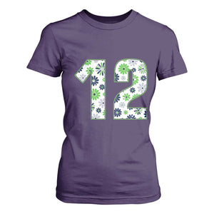 Floral Green Blue Game Day T Shirt For Women Number 12 Sports Fan