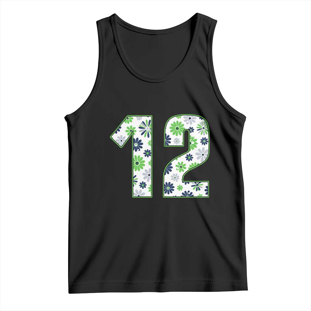 Floral Green Blue Game Day Tank Top Number 12 Sports Fan TS12 Black Print Your Wear