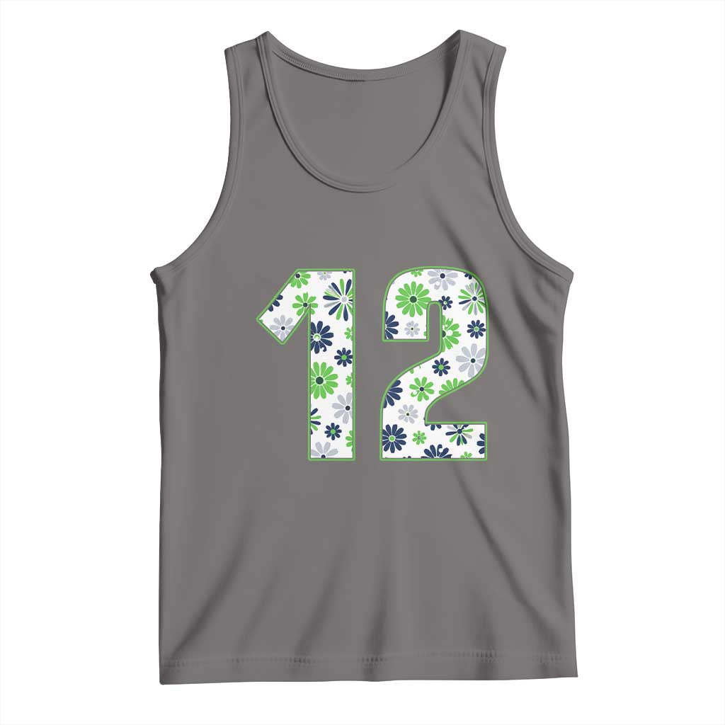 Floral Green Blue Game Day Tank Top Number 12 Sports Fan