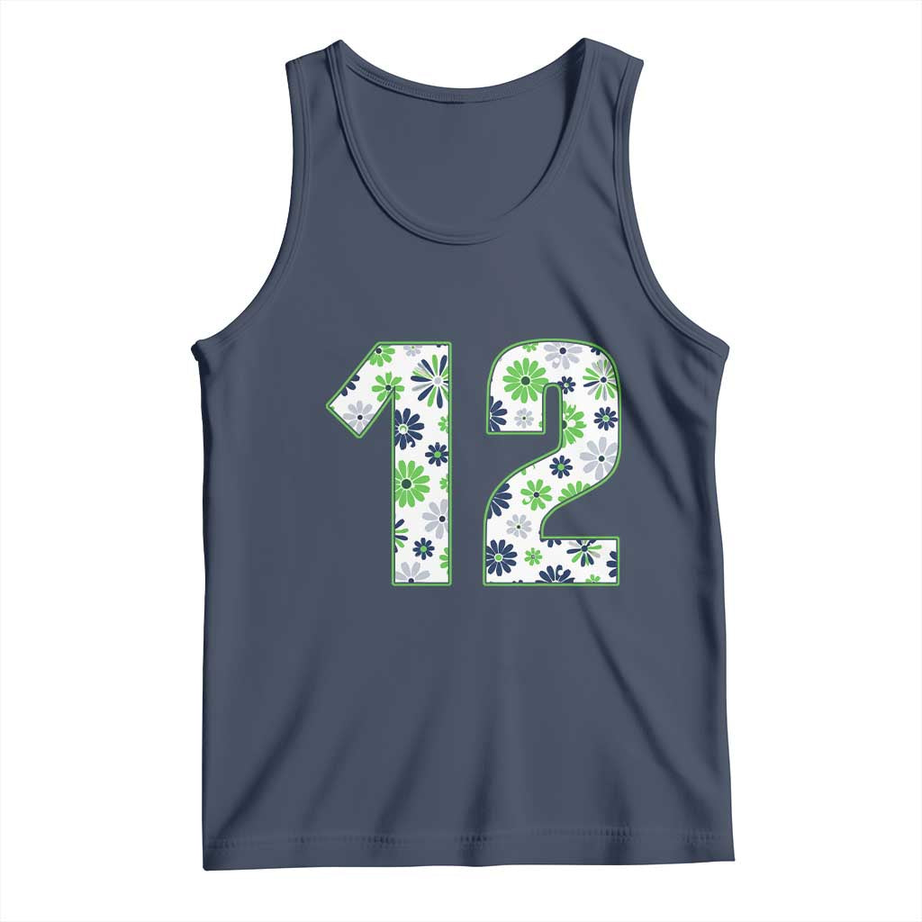 Floral Green Blue Game Day Tank Top Number 12 Sports Fan