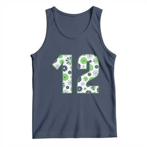 Floral Green Blue Game Day Tank Top Number 12 Sports Fan