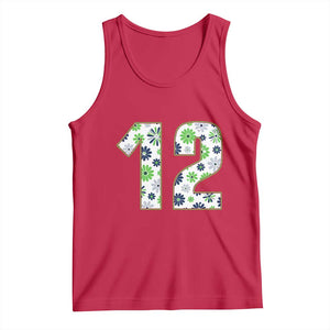 Floral Green Blue Game Day Tank Top Number 12 Sports Fan