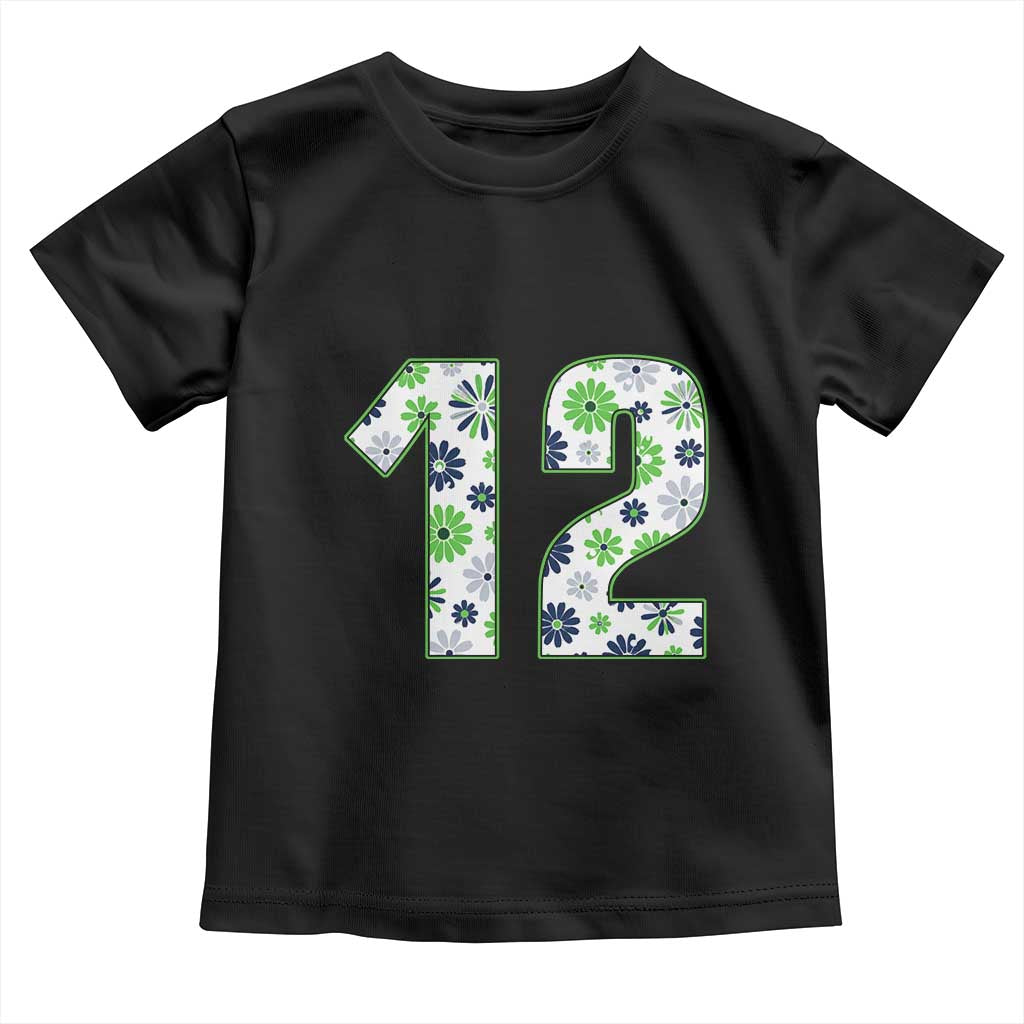 Floral Green Blue Game Day Toddler T Shirt Number 12 Sports Fan