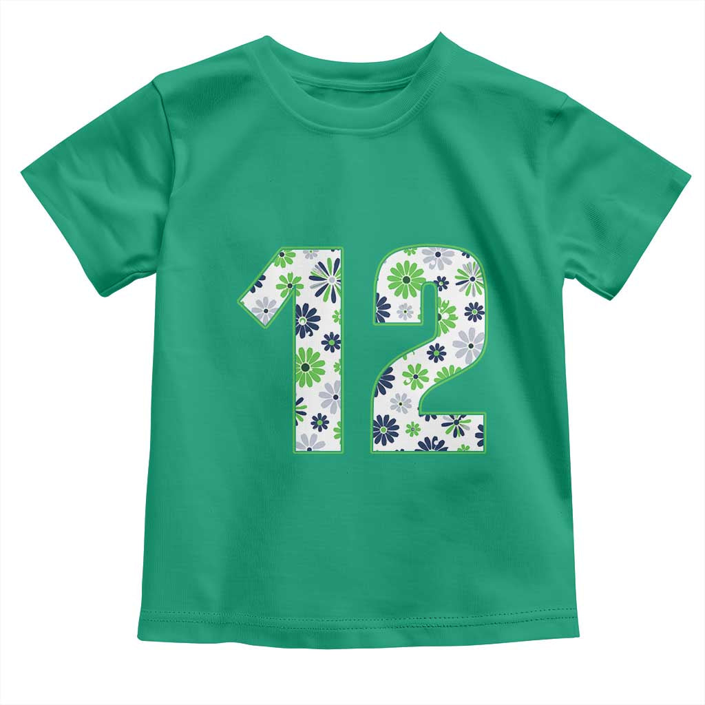 Floral Green Blue Game Day Toddler T Shirt Number 12 Sports Fan