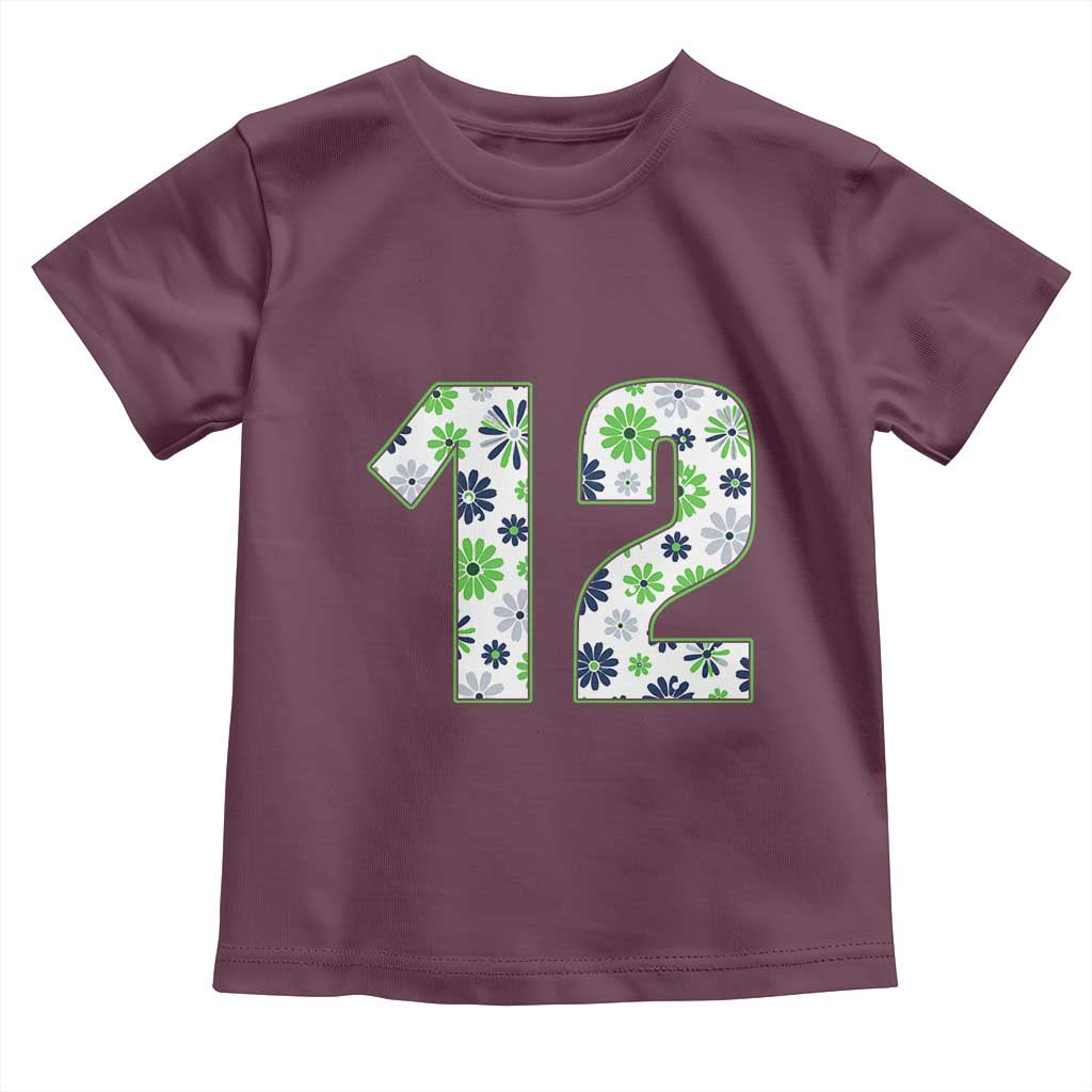 Floral Green Blue Game Day Toddler T Shirt Number 12 Sports Fan