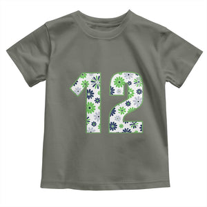 Floral Green Blue Game Day Toddler T Shirt Number 12 Sports Fan