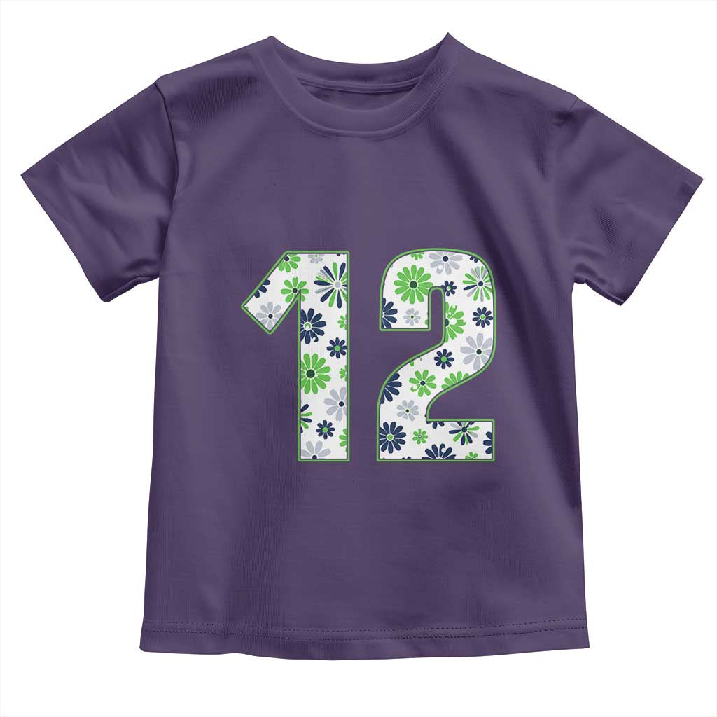 Floral Green Blue Game Day Toddler T Shirt Number 12 Sports Fan