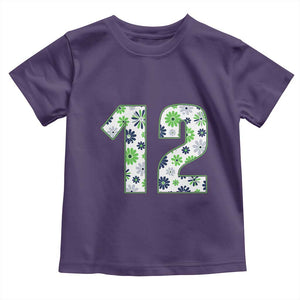 Floral Green Blue Game Day Toddler T Shirt Number 12 Sports Fan