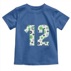 Floral Green Blue Game Day Toddler T Shirt Number 12 Sports Fan