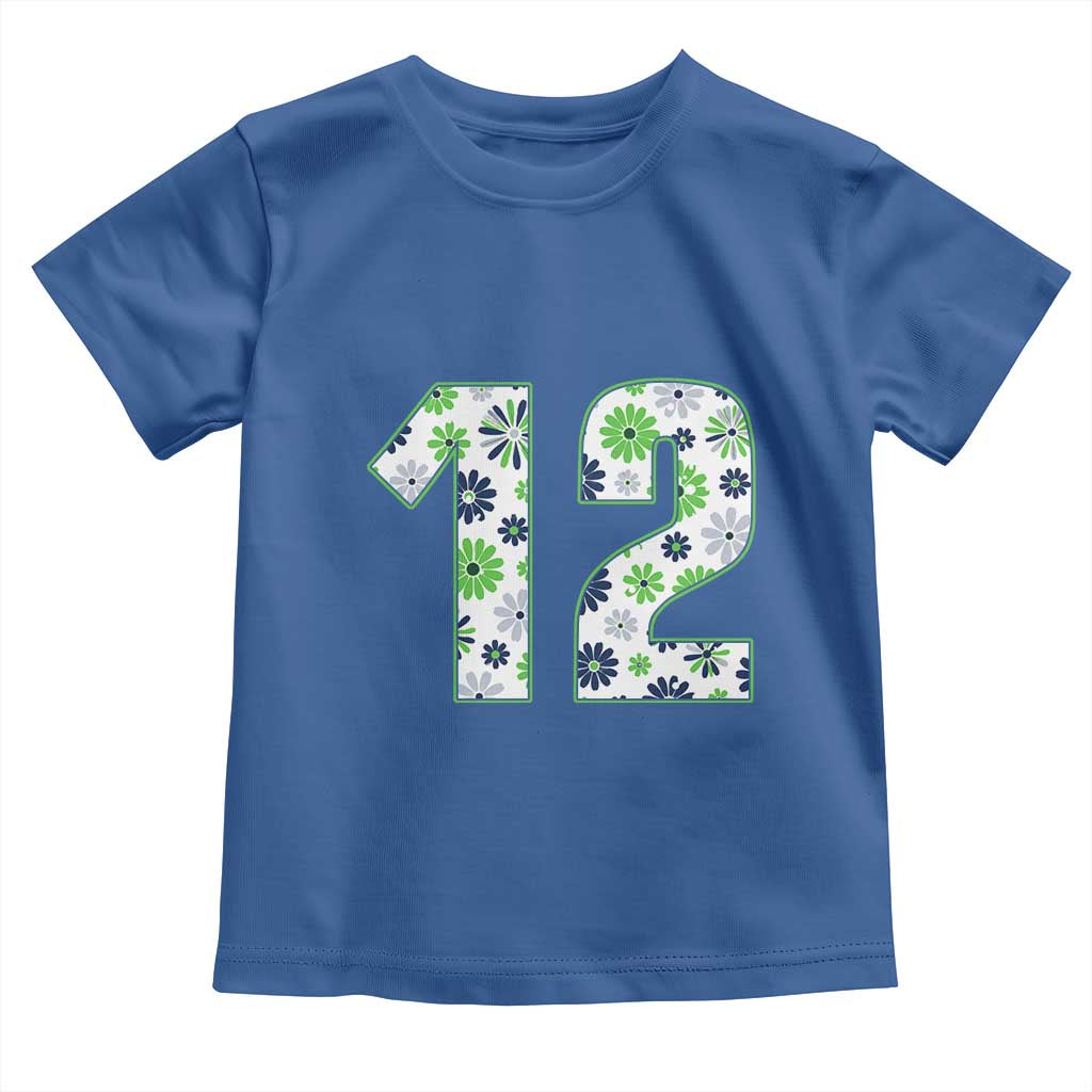 Floral Green Blue Game Day Toddler T Shirt Number 12 Sports Fan TS12 Royal Blue Print Your Wear