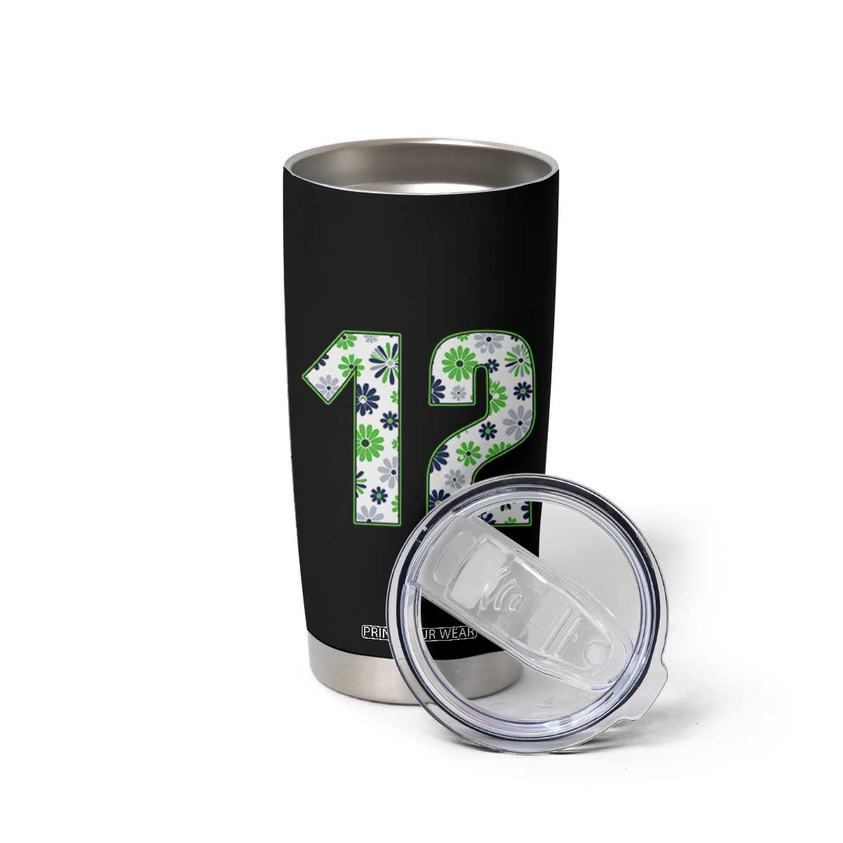Floral Green Blue Game Day Tumbler Cup Number 12 Sports Fan